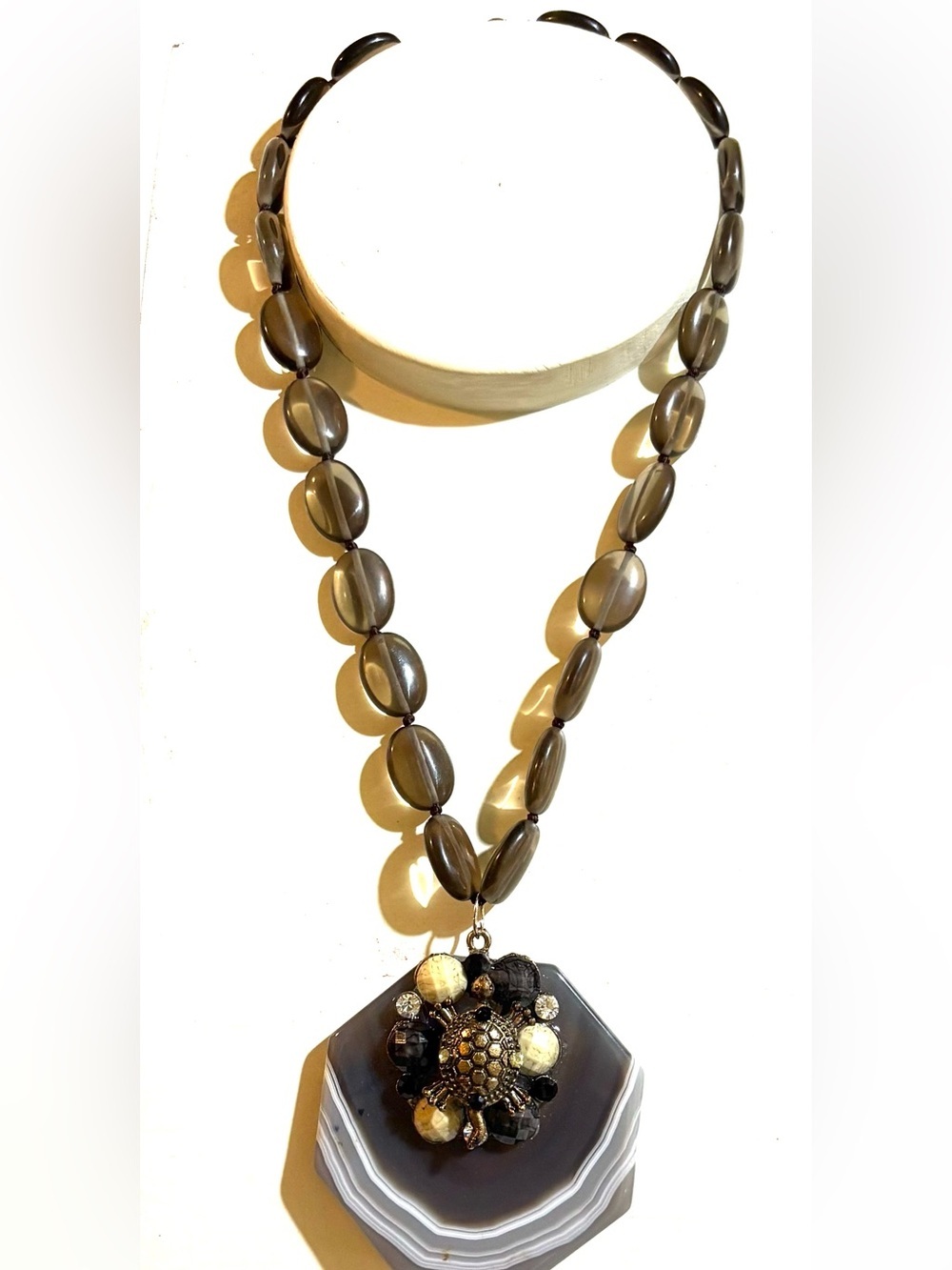 Brown Beaded smoking quarts Pendant Necklace with Agate Accent - Women's Jewelry